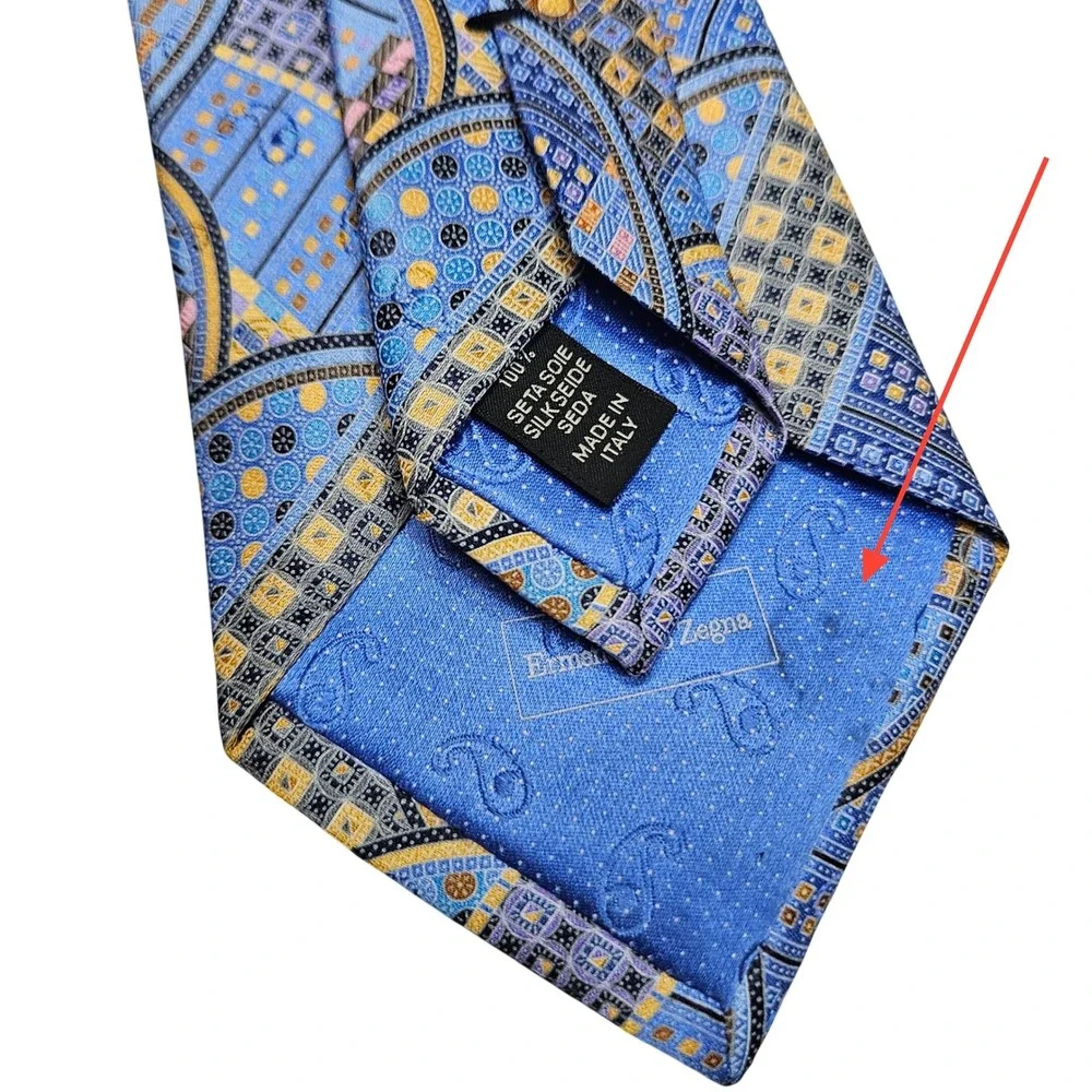Ermenegildo‎ Zegna Quindici Tie Mens OS Blue Geometric Mosaic Silk Made in Italy